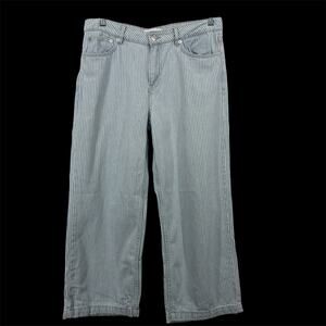 MNG Denim‎ Size 6 / 33 Waist Blue White Vertical Stripe Cropped Jeans High Rise